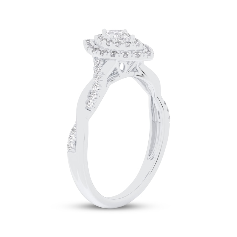 Main Image 2 of Now + Forever Marquise-Cut Diamond Double Halo Twist Shank Engagement Ring 1/3 ct tw 10K White Gold