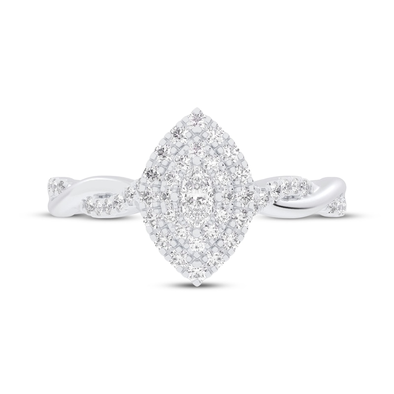 Marquise-Cut Diamond Double Halo Twist Shank Engagement Ring 1/3 ct tw 10K White Gold