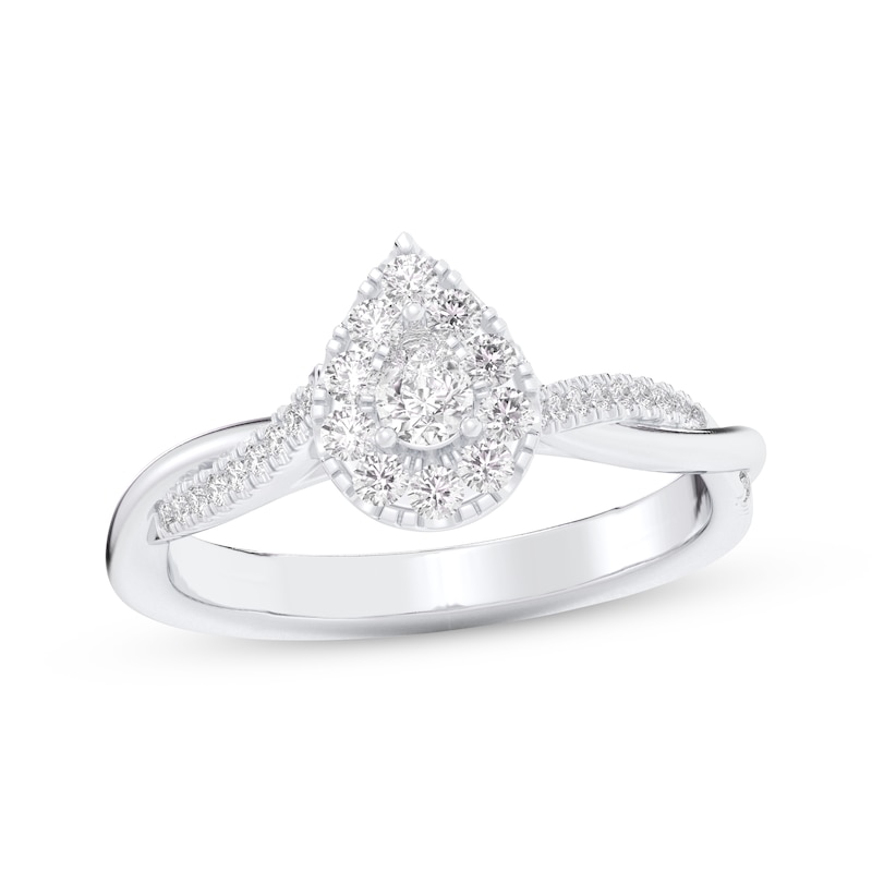 Main Image 1 of Now + Forever Pear-Shaped Diamond Halo Twist Shank Engagement Ring 3/8 ct tw 14K White Gold