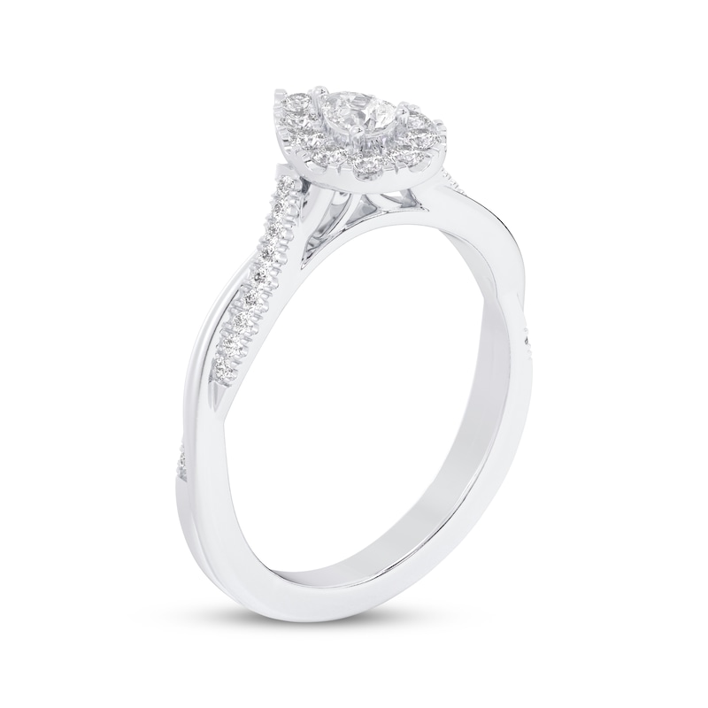 Main Image 2 of Now + Forever Pear-Shaped Diamond Halo Twist Shank Engagement Ring 3/8 ct tw 14K White Gold