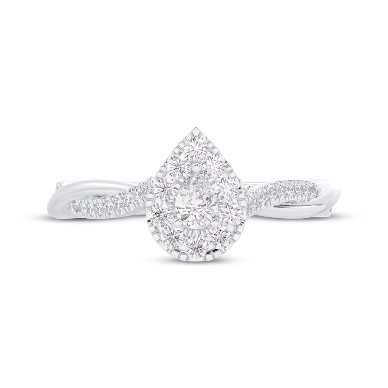 Main Image 3 of Now + Forever Pear-Shaped Diamond Halo Twist Shank Engagement Ring 3/8 ct tw 14K White Gold