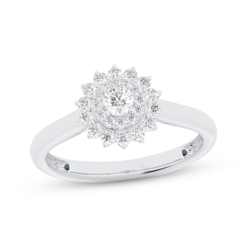Main Image 1 of Now + Forever Round-Cut Diamond Starburst Halo Engagement Ring 3/8 ct tw 10K White Gold