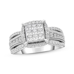 Now + Forever Diamond Engagement Ring 1 ct tw Princess & Round 10K White Gold