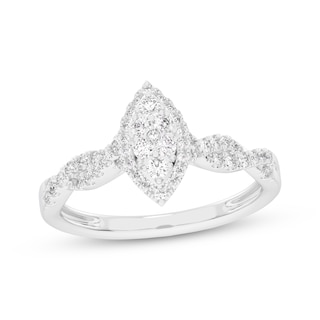 Now + Forever Multi-Diamond Center Marquise Halo Engagement Ring 3/8 ct tw 10K White Gold
