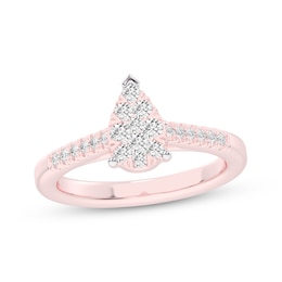 Now + Forever Multi-Diamond Center Pear-Shaped Engagement Ring 1/3 ct tw 10K Rose Gold