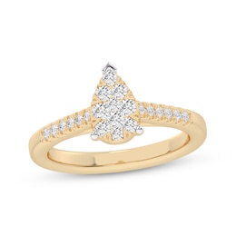 Now + Forever Multi-Diamond Center Pear-Shaped Engagement Ring 1/3 ct tw 10K Yellow Gold