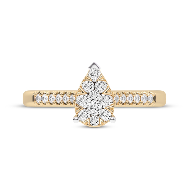 Main Image 3 of Now + Forever Multi-Diamond Center Pear-Shaped Engagement Ring 1/3 ct tw 10K Yellow Gold