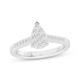 Now + Forever Multi-Diamond Center Pear-Shaped Engagement Ring 1/3 ct tw 10K White Gold