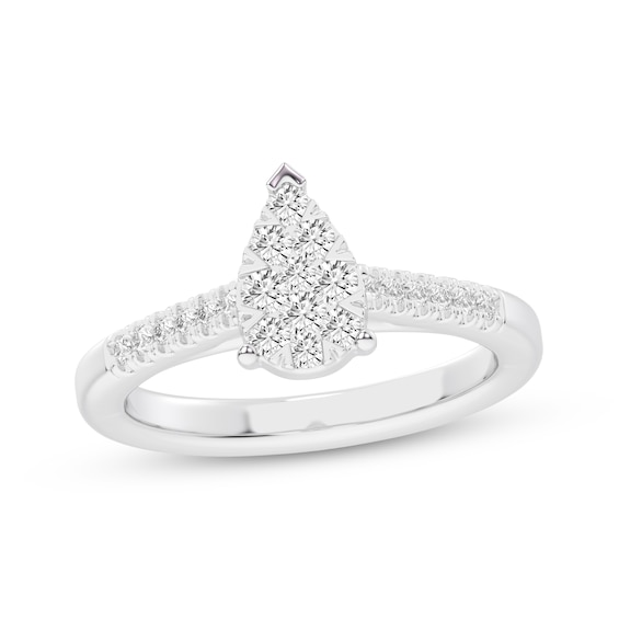Now + Forever Multi-Diamond Center Pear-Shaped Engagement Ring 1/3 ct tw 10K White Gold