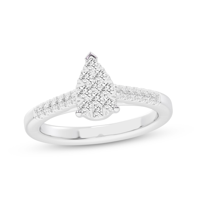 Main Image 1 of Now + Forever Multi-Diamond Center Pear-Shaped Engagement Ring 1/3 ct tw 10K White Gold