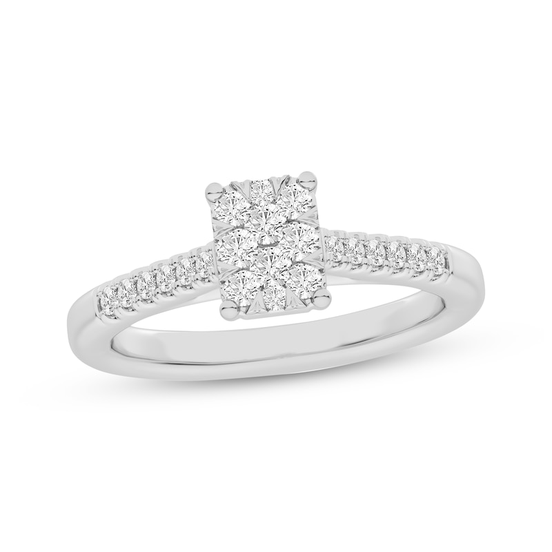Main Image 1 of Now + Forever Multi-Diamond Center Rectangle Engagement Ring 1/3 ct tw 10K White Gold