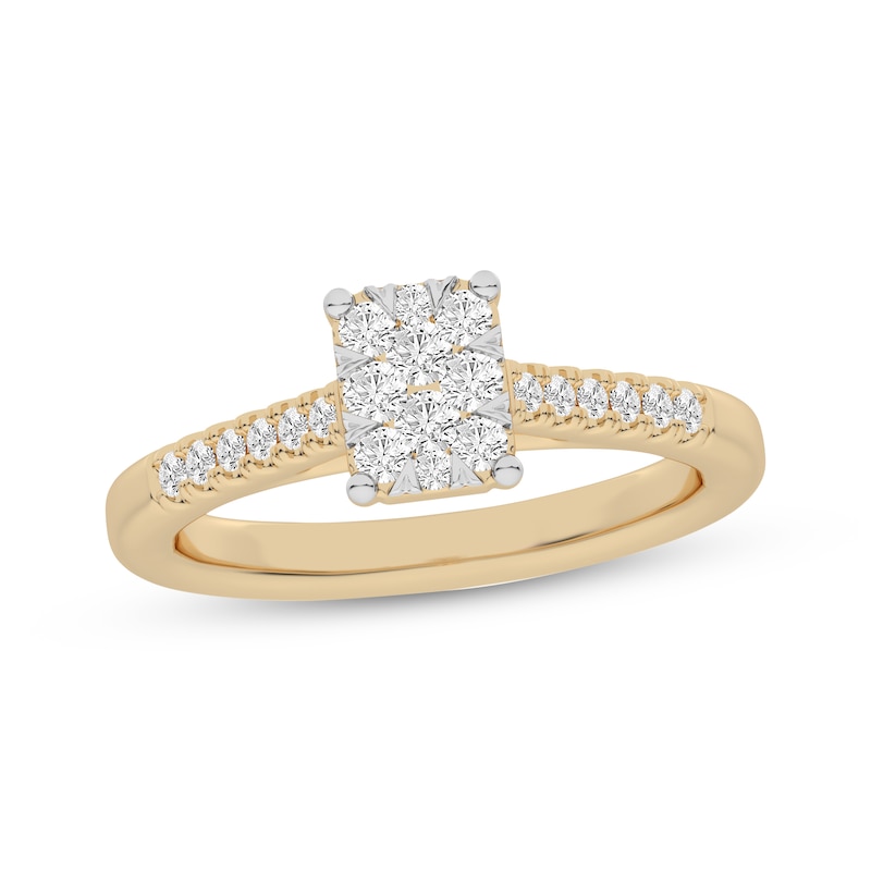 Main Image 1 of Now + Forever Multi-Diamond Center Rectangle Engagement Ring 1/3 ct tw 10K Yellow Gold