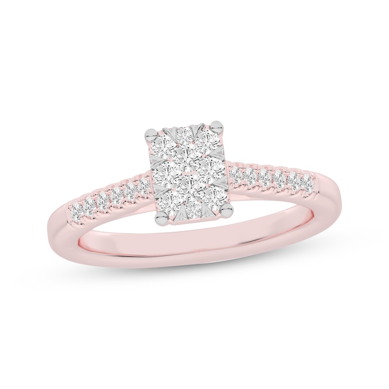 Main Image 1 of Now + Forever Multi-Diamond Center Rectangle Engagement Ring 1/3 ct tw 10K Rose Gold