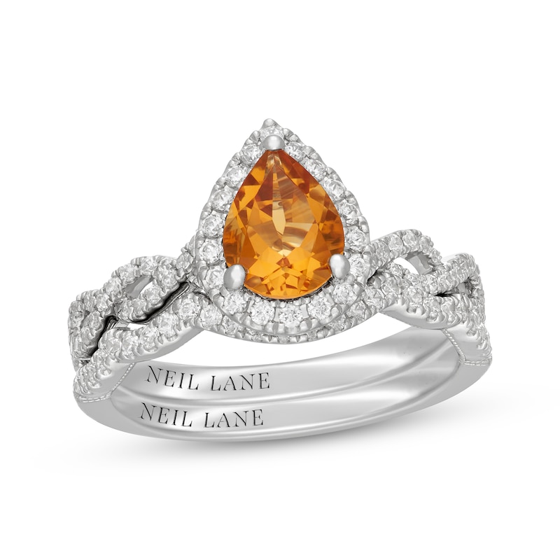 Main Image 1 of Neil Lane Pear-Shaped Citrine & Diamond Halo Bridal Set 1/2 ct tw Diamonds 14K White Gold