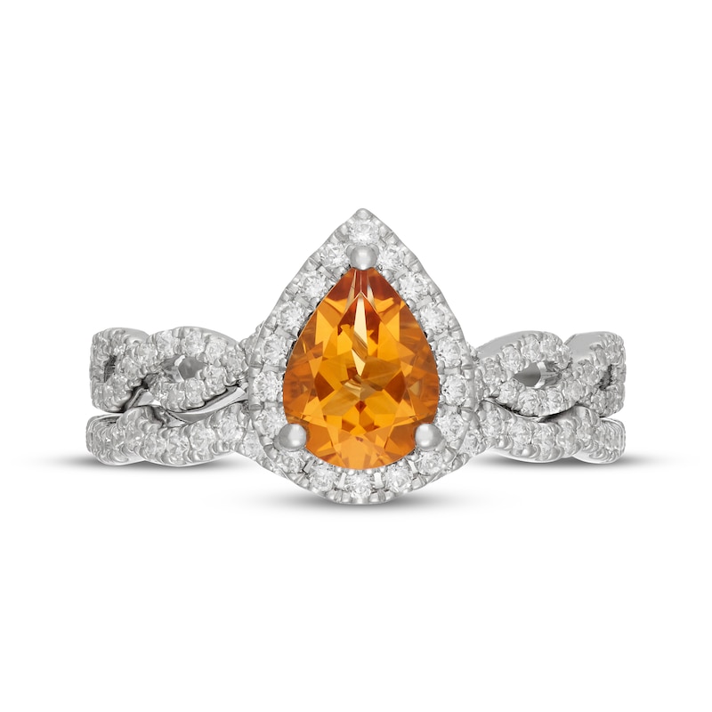 Main Image 3 of Neil Lane Pear-Shaped Citrine & Diamond Halo Bridal Set 1/2 ct tw Diamonds 14K White Gold