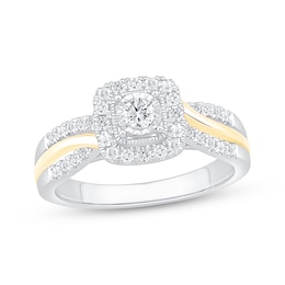 Now + Forever Round-Cut Diamond Cushion Halo Engagement Ring 3/8 ct tw 10K Two-Tone Gold