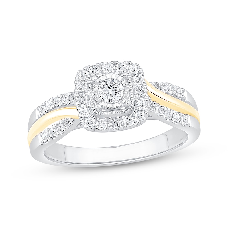 Main Image 1 of Now + Forever Round-Cut Diamond Cushion Halo Engagement Ring 3/8 ct tw 10K Two-Tone Gold