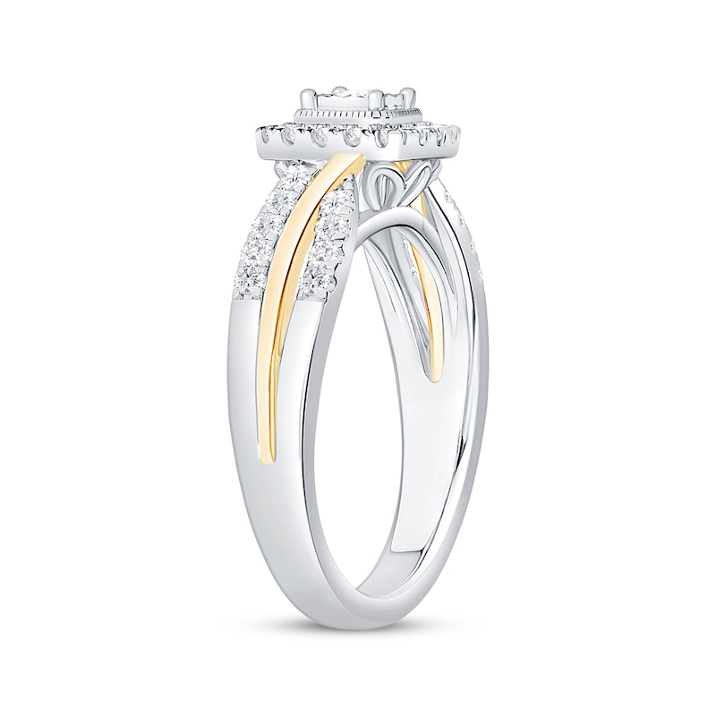 Main Image 2 of Now + Forever Round-Cut Diamond Cushion Halo Engagement Ring 3/8 ct tw 10K Two-Tone Gold