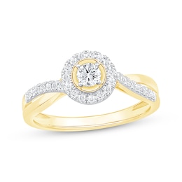 Now + Forever Round-Cut Diamond Halo Engagement Ring 3/8 ct tw 10K Yellow Gold
