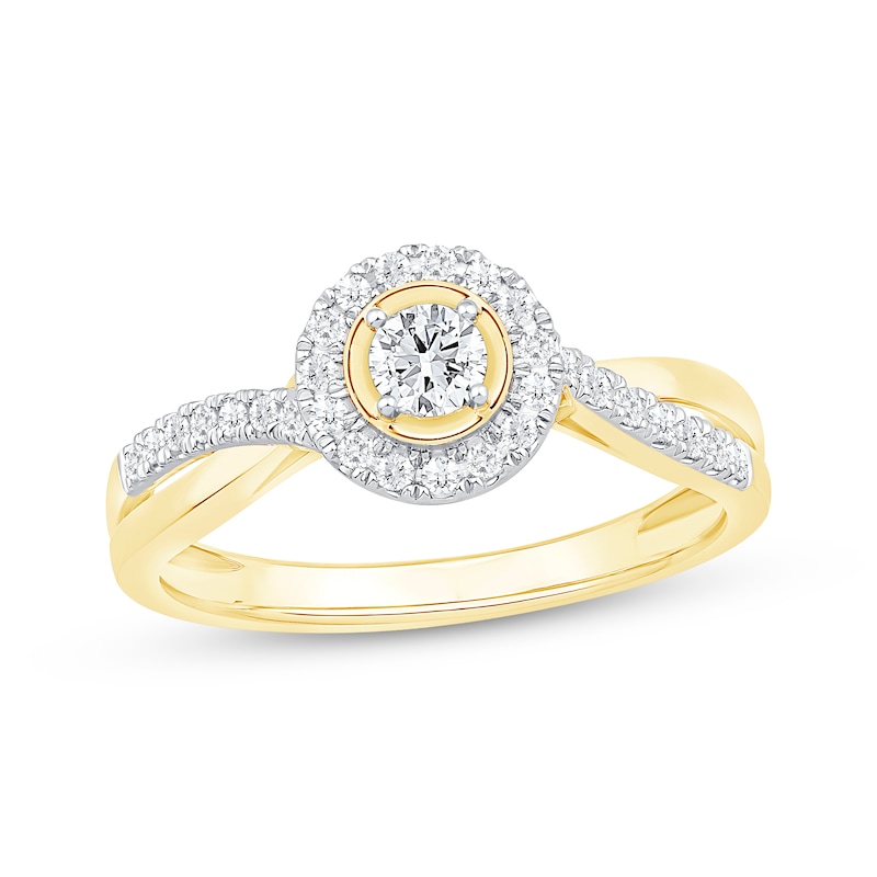 Main Image 1 of Now + Forever Round-Cut Diamond Halo Engagement Ring 3/8 ct tw 10K Yellow Gold