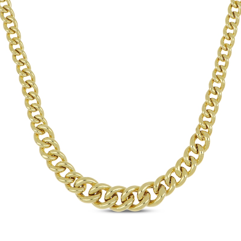 Main Image 1 of Puffy Graduated Curb Chain Necklace Hollow 10K Yellow Gold 20&quot;