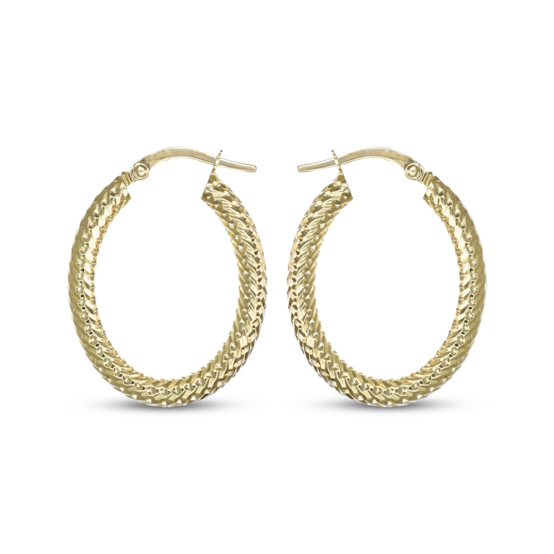 Main Image 3 of Italian Brilliance Diamond-Cut Oval Hoop Earrings 14K Yellow Gold 27.5mm