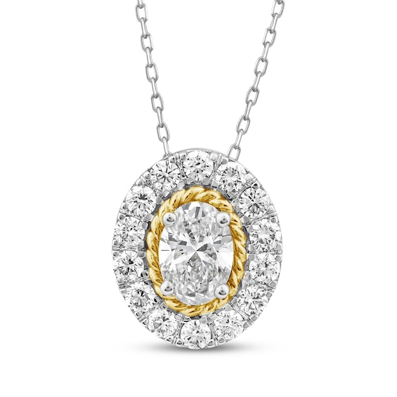 Threads of Love Oval-Cut Lab-Grown Diamond Halo Necklace 1-1/2 ct tw 14K Two-Tone Gold 18"