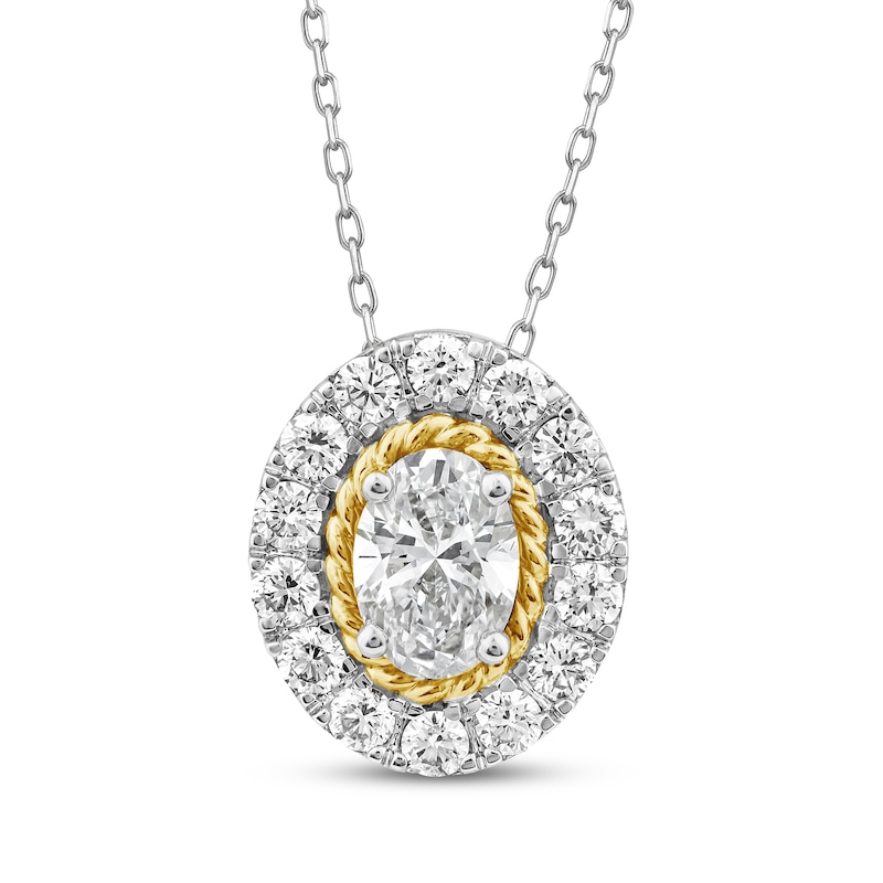 Threads of Love Oval-Cut Lab-Created Diamond Halo Necklace 1-1/2 ct tw 14K Two-Tone Gold 18"