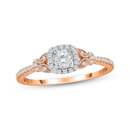 Now + Forever Round-Cut Diamond Cushion Halo Engagement Ring 1/3 ct tw 10K Rose Gold