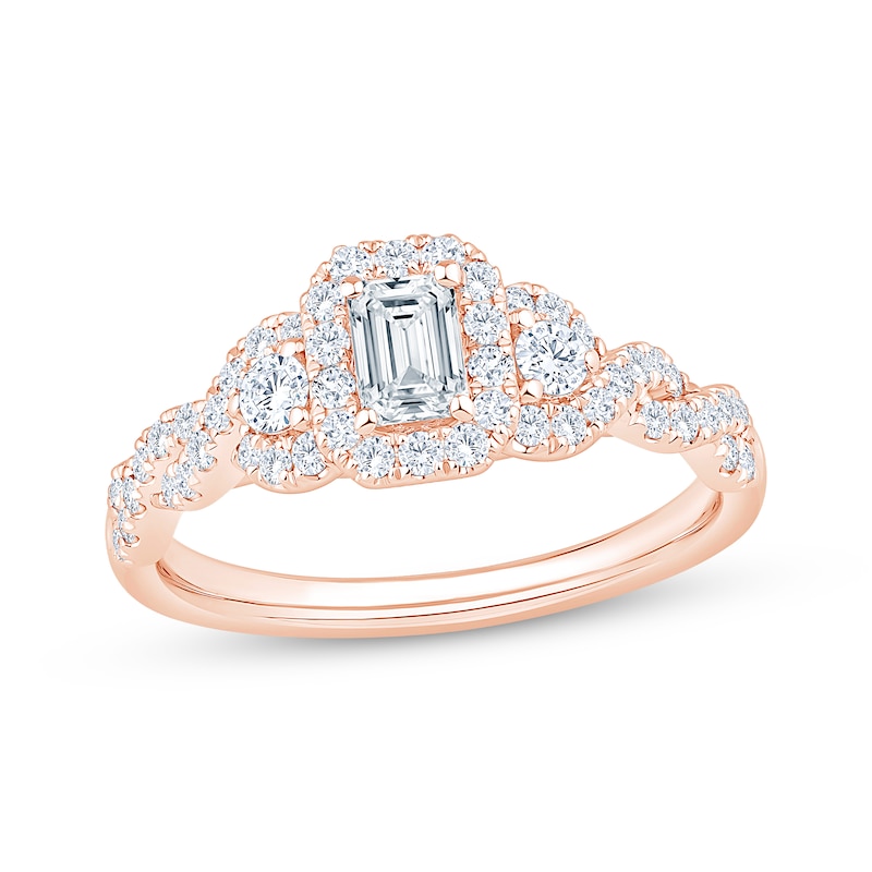 Main Image 1 of Now + Forever Emerald-Cut Diamond Halo Engagement Ring 7/8 ct tw 14K Rose Gold