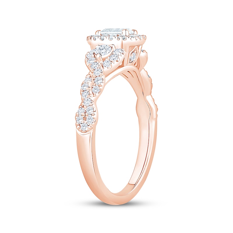 Main Image 2 of Now + Forever Emerald-Cut Diamond Halo Engagement Ring 7/8 ct tw 14K Rose Gold