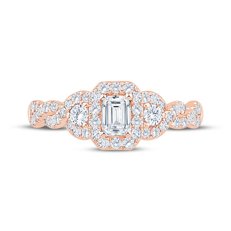 Main Image 3 of Now + Forever Emerald-Cut Diamond Halo Engagement Ring 7/8 ct tw 14K Rose Gold