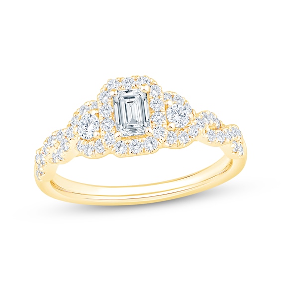 Now + Forever Emerald-Cut Diamond Three-Stone Engagement Ring 7/8 ct tw 14K Yellow Gold