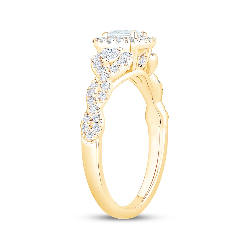 Main Image 2 of Now + Forever Emerald-Cut Diamond Three-Stone Engagement Ring 7/8 ct tw 14K Yellow Gold