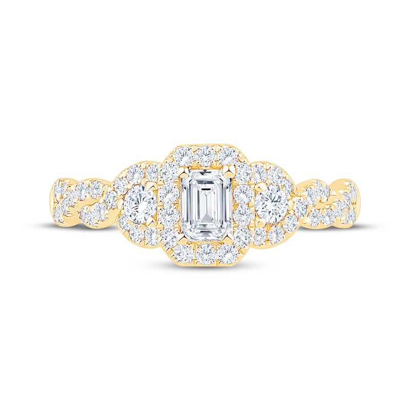 Main Image 3 of Now + Forever Emerald-Cut Diamond Three-Stone Engagement Ring 7/8 ct tw 14K Yellow Gold