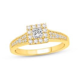 Now + Forever Princess-Cut Diamond Halo Engagement Ring 5/8 ct tw 10K Yellow Gold