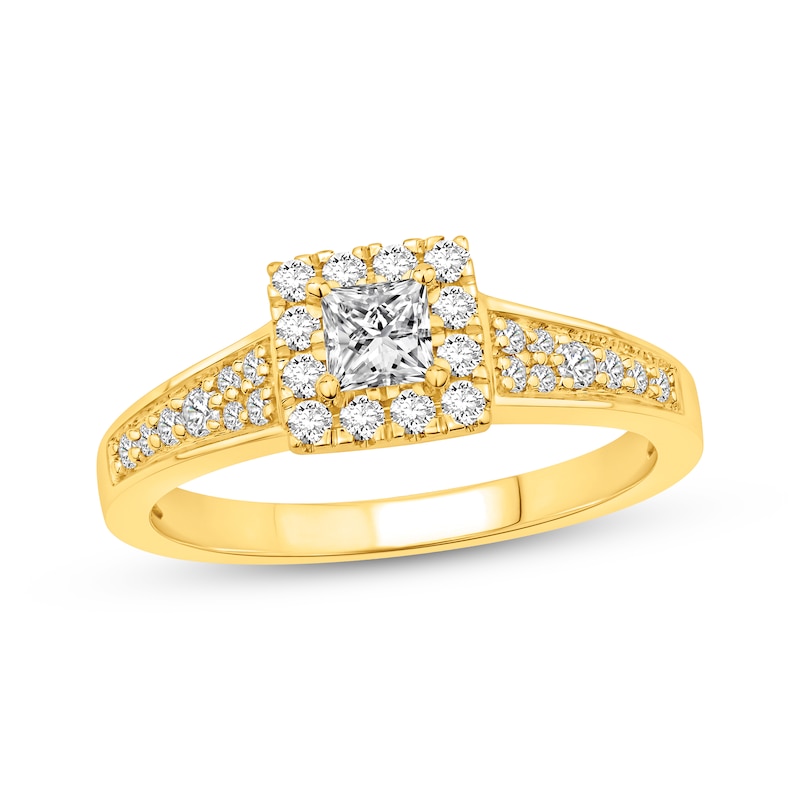 Main Image 1 of Now + Forever Princess-Cut Diamond Halo Engagement Ring 5/8 ct tw 10K Yellow Gold