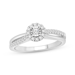 Now + Forever Round-Cut Diamond Halo Engagement Ring 1/4 ct tw 10K White Gold