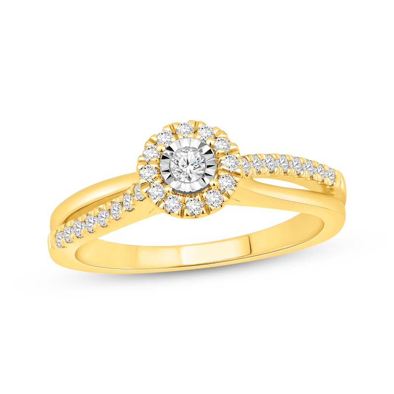 Main Image 1 of Now + Forever Round-Cut Diamond Halo Engagement Ring 1/4 ct tw 10K Yellow Gold