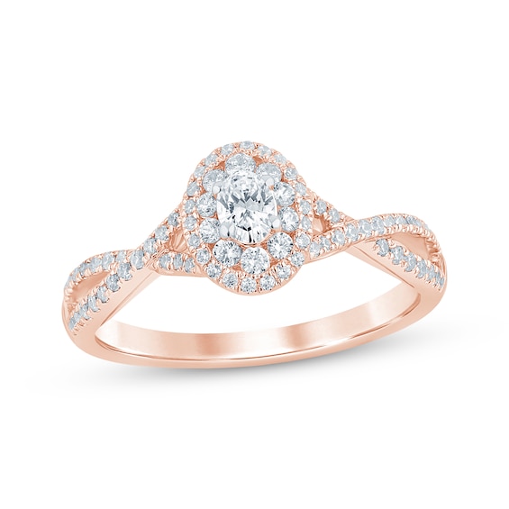 Now + Forever Oval-Cut Diamond Double-Halo Engagement Ring 1/2 ct tw 14K Rose Gold