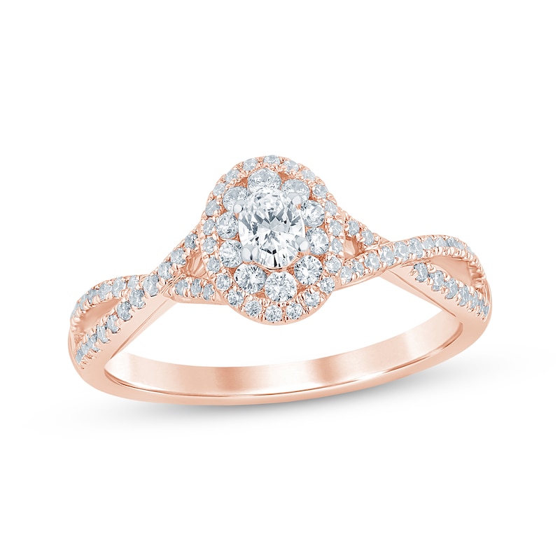 Main Image 1 of Now + Forever Oval-Cut Diamond Double-Halo Engagement Ring 1/2 ct tw 14K Rose Gold