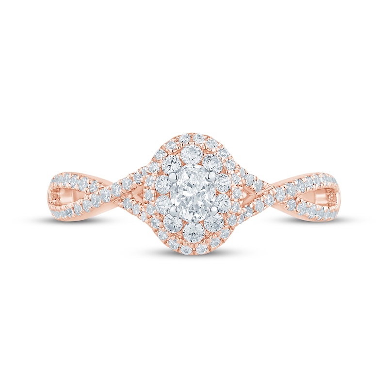 Main Image 3 of Now + Forever Oval-Cut Diamond Double-Halo Engagement Ring 1/2 ct tw 14K Rose Gold
