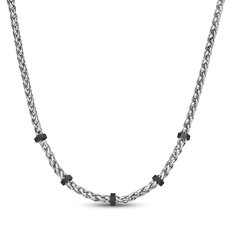 Main Image 1 of Wheat Chain Station Necklace Solid Stainless Steel 22&quot;