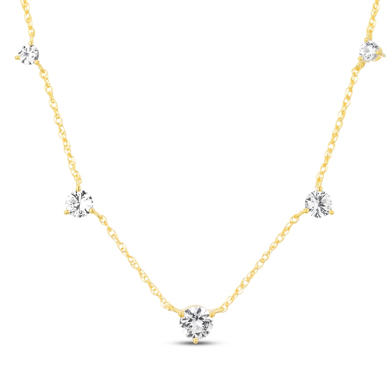 Main Image 2 of White Lab-Created Sapphire Station Necklace & Stud Earrings Gift Set 18K Yellow Gold-Plated Sterling Silver