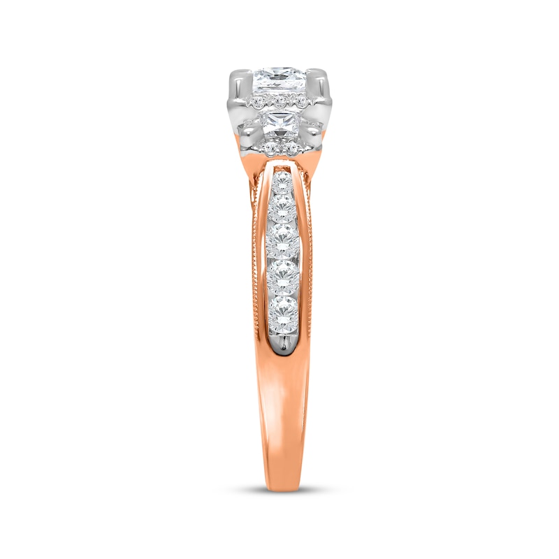 Main Image 2 of Memories Moments Magic Princess-Cut Diamond Three-Stone Engagement Ring 1 ct tw 14K Rose Gold