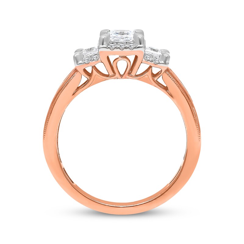 Main Image 3 of Memories Moments Magic Princess-Cut Diamond Three-Stone Engagement Ring 1 ct tw 14K Rose Gold