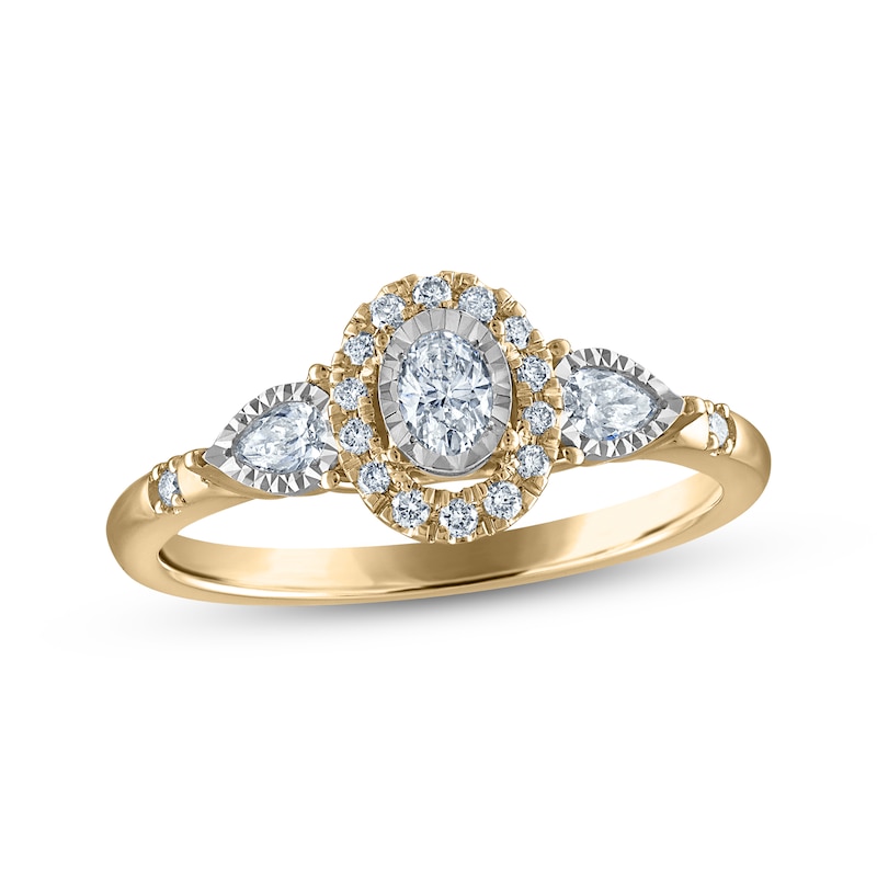 Main Image 1 of Memories Moments Magic Oval-Cut & Pear-Shaped Diamond Three-Stone Engagement Ring 1/3 ct tw 14K Yellow Gold