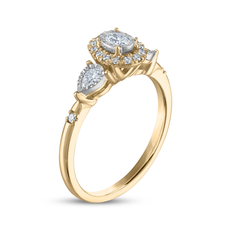 Main Image 2 of Memories Moments Magic Oval-Cut & Pear-Shaped Diamond Three-Stone Engagement Ring 1/3 ct tw 14K Yellow Gold