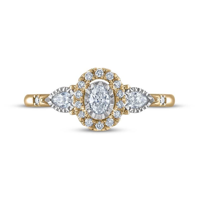 Main Image 3 of Memories Moments Magic Oval-Cut & Pear-Shaped Diamond Three-Stone Engagement Ring 1/3 ct tw 14K Yellow Gold
