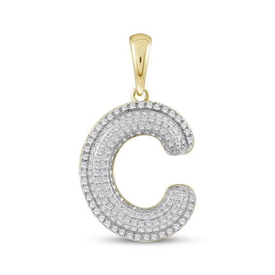 Diamond Puff Letter C Initial Charm 1/3 ct tw 10K Yellow Gold